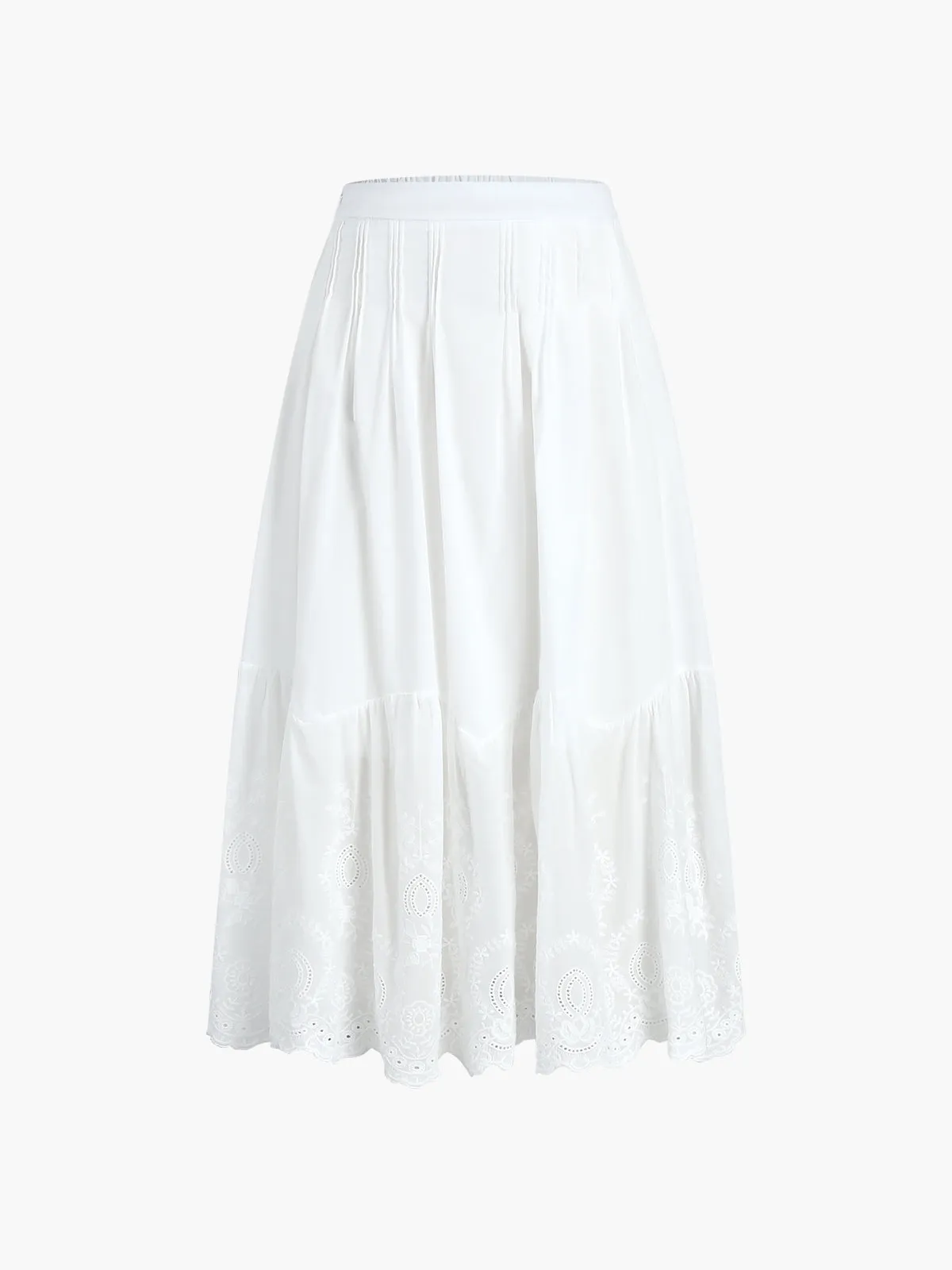 Embroidery Romantic Pleated Midi Skirt sold by COMMENSE