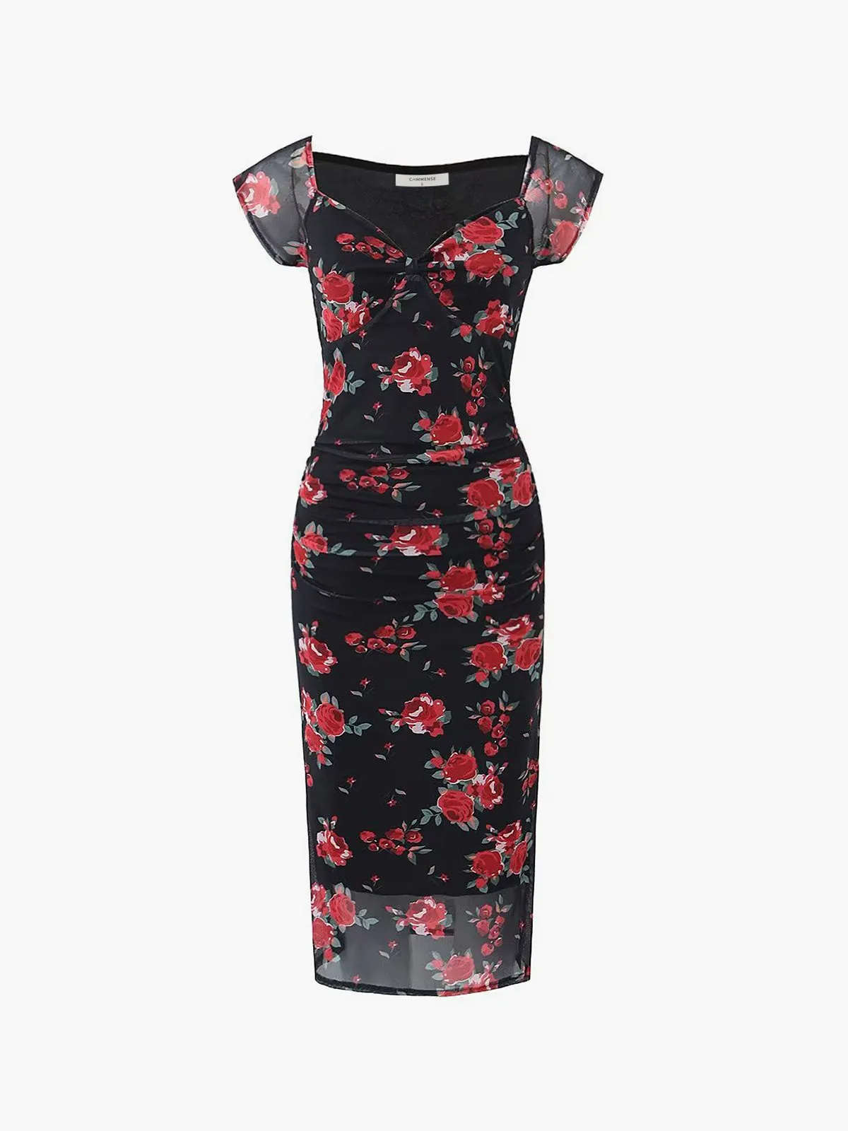 Floral Print Ruched Side Midi Dress sold by COMMENSE product image thumbnail 5