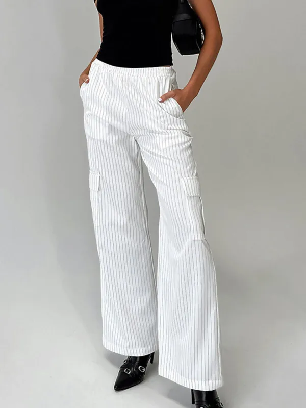Pinstripe Pockets Cargo Pants sold by COMMENSE
