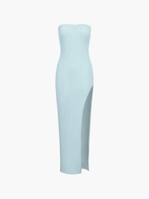 Azure Slit Tube Long Knit Dress sold by COMMENSE