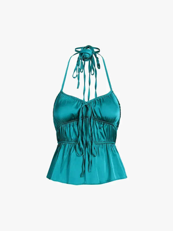 Rosette Satin Padded Open Back Cami Top made by COMMENSE