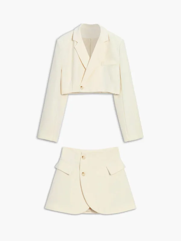 Crop Blazer Two Piece Wrap Skirt Set sold by COMMENSE