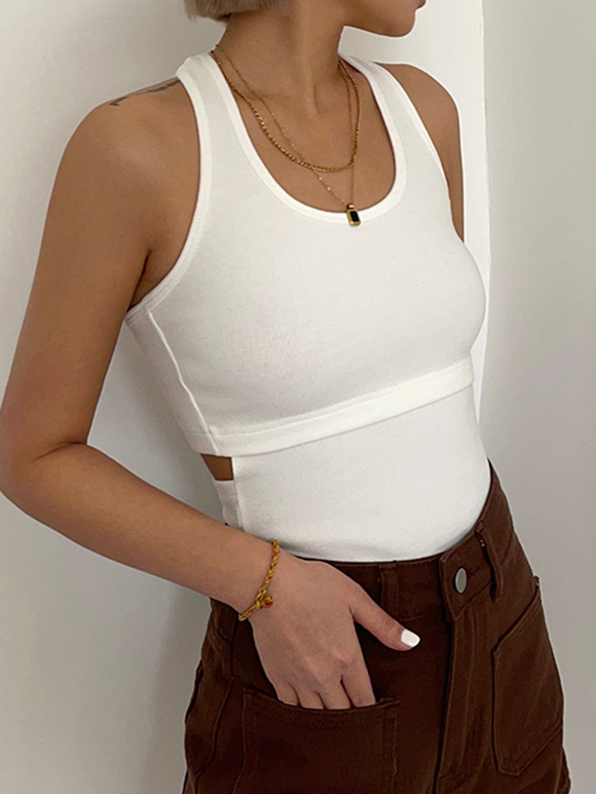 Back Cutout Crop Tank Top sold by COMMENSE