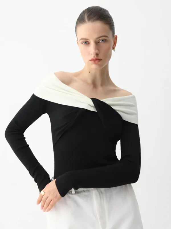 Off the Shoulder Center Twisted Long Sleeve sold by COMMENSE