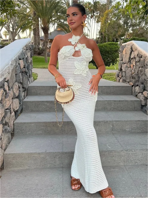 Halter Cutout Jacquard Long Sweater Dress sold by COMMENSE