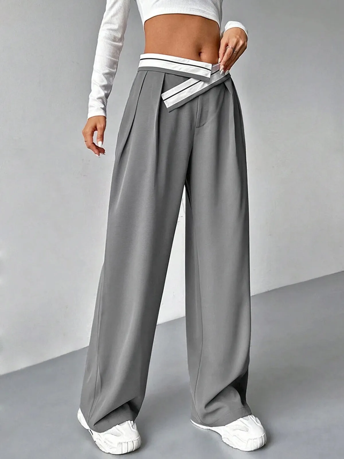 Color Blocked Ladder Waist Suit Pants sold by COMMENSE product image thumbnail 4