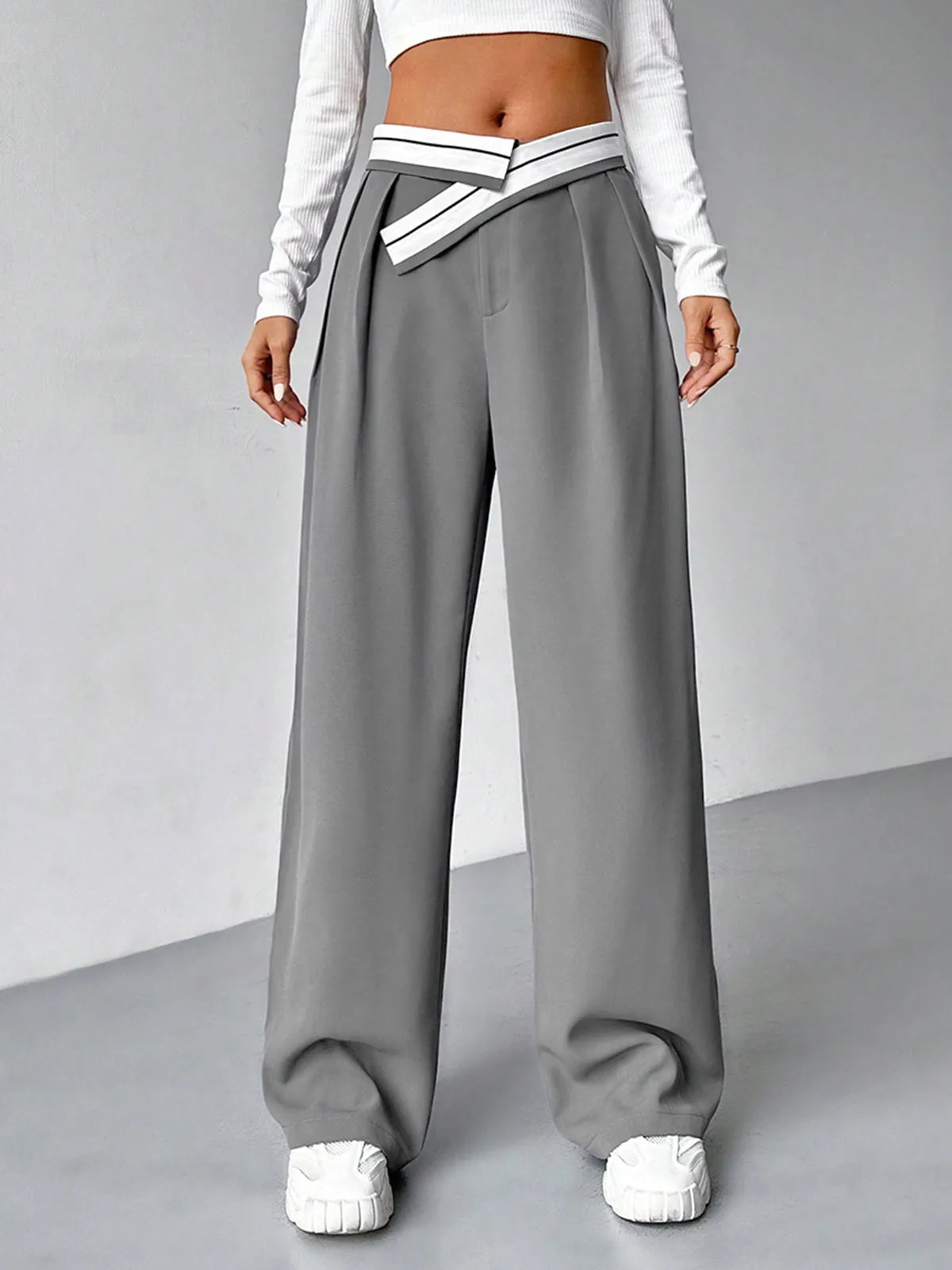 Color Blocked Ladder Waist Suit Pants sold by COMMENSE product image thumbnail 5