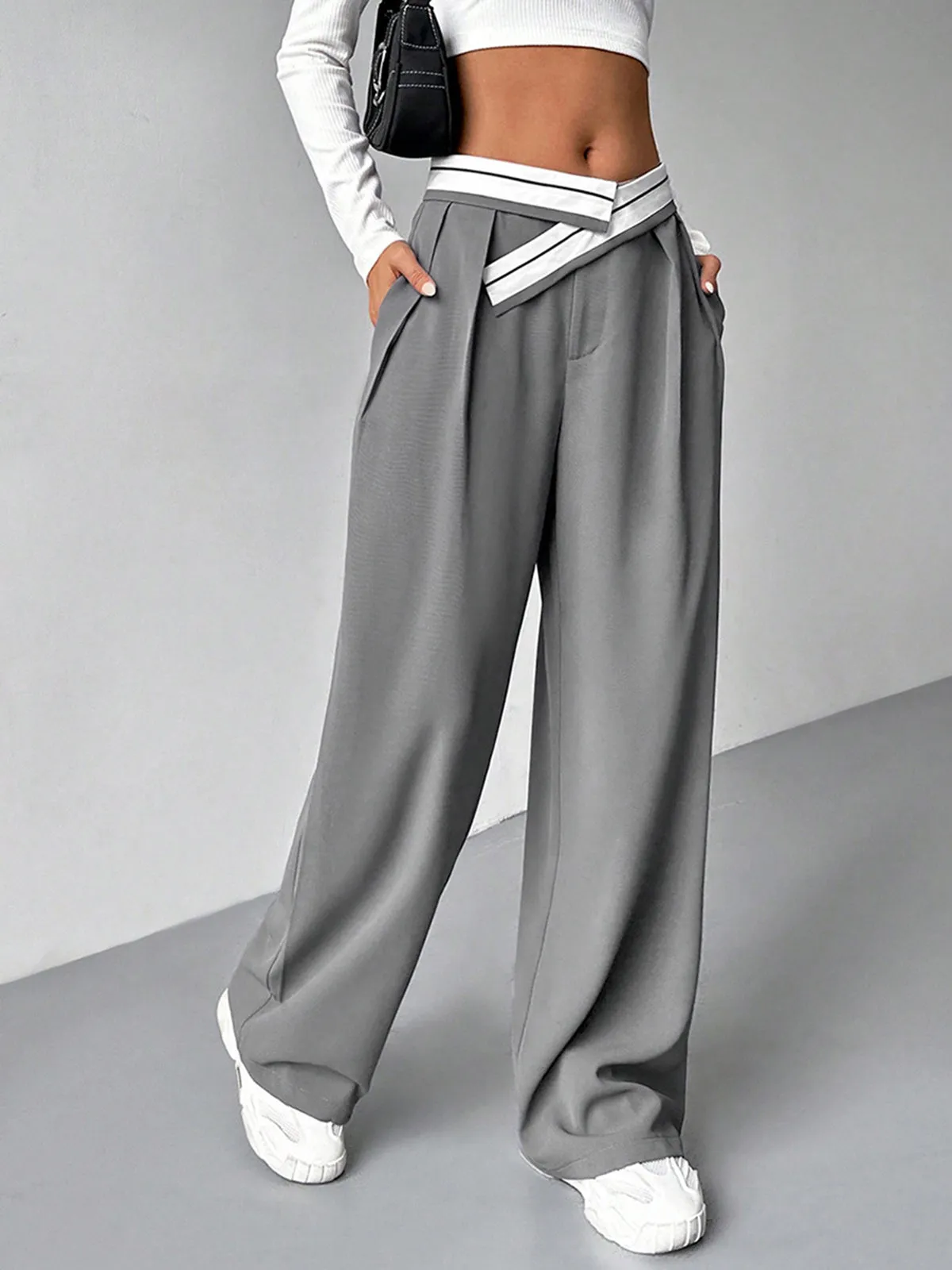 Color Blocked Ladder Waist Suit Pants sold by COMMENSE product image thumbnail 2