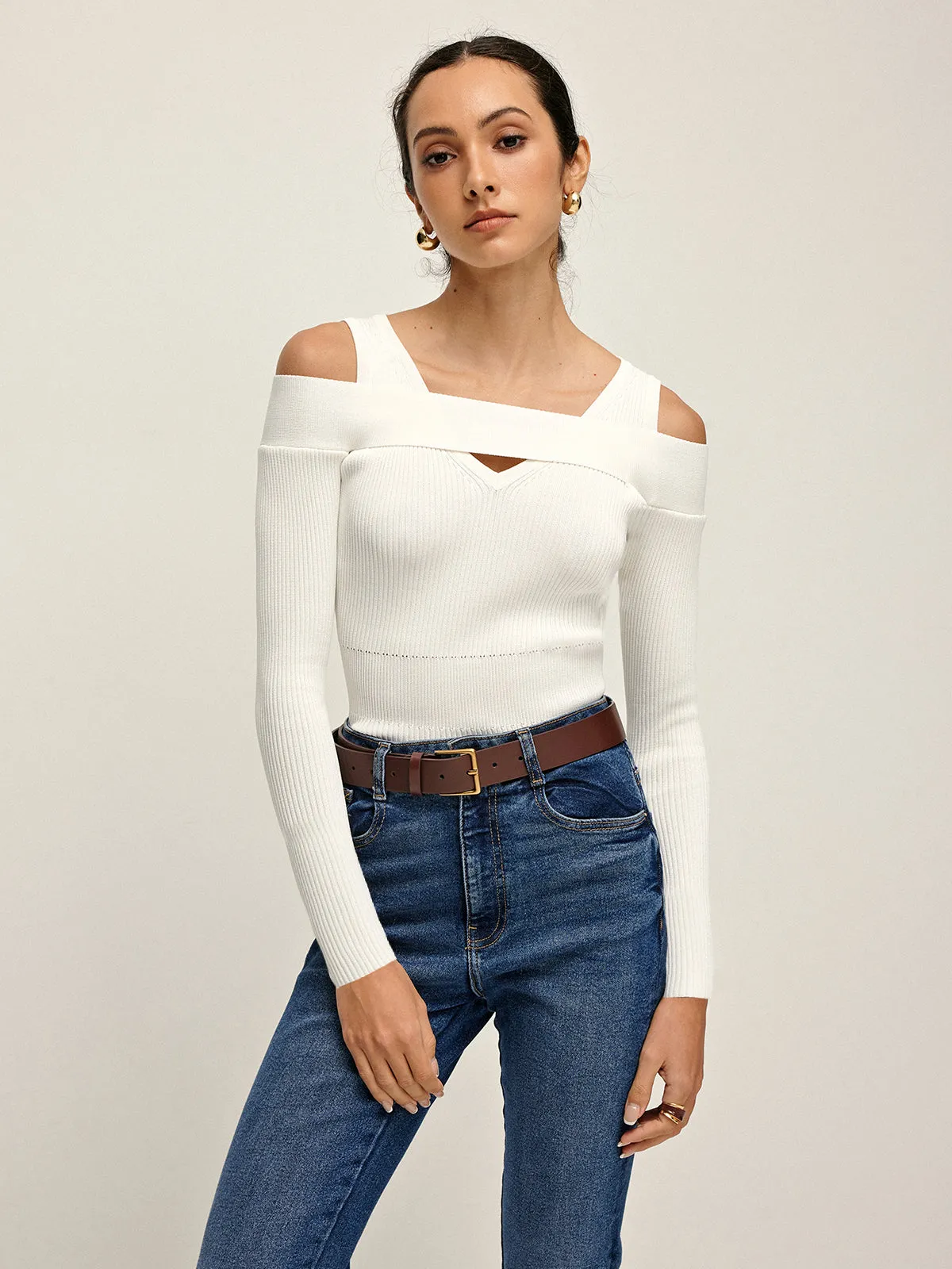 Plain Ribbed Design Pullover Sweater sold by COMMENSE