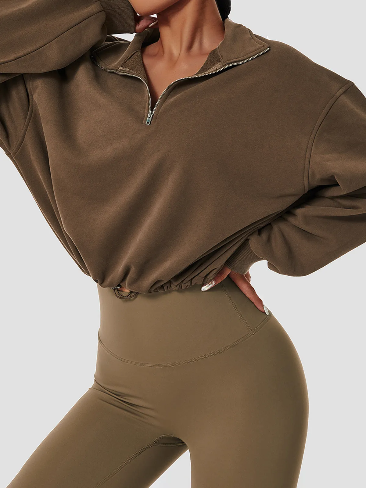 Stand Collar Drawstring & Zipper Sweatshirt sold by COMMENSE product image thumbnail 2