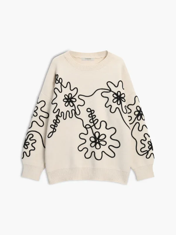 Knit Floral Oversized Sweater sold by COMMENSE