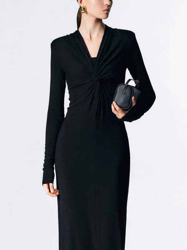 Bodycon V-neck Twisted Slit Maxi Dress made by COMMENSE