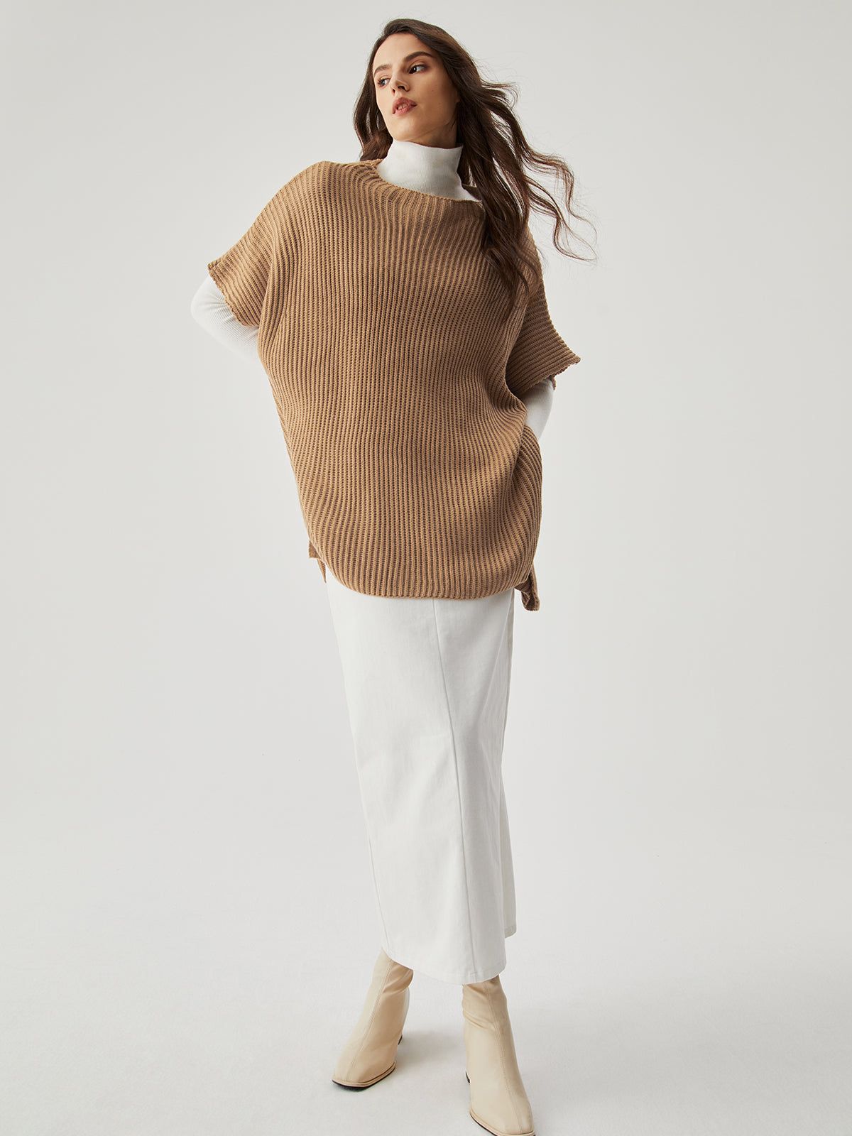Oversized Ribbed Knit Split Sweater Vest sold by COMMENSE product image thumbnail 3