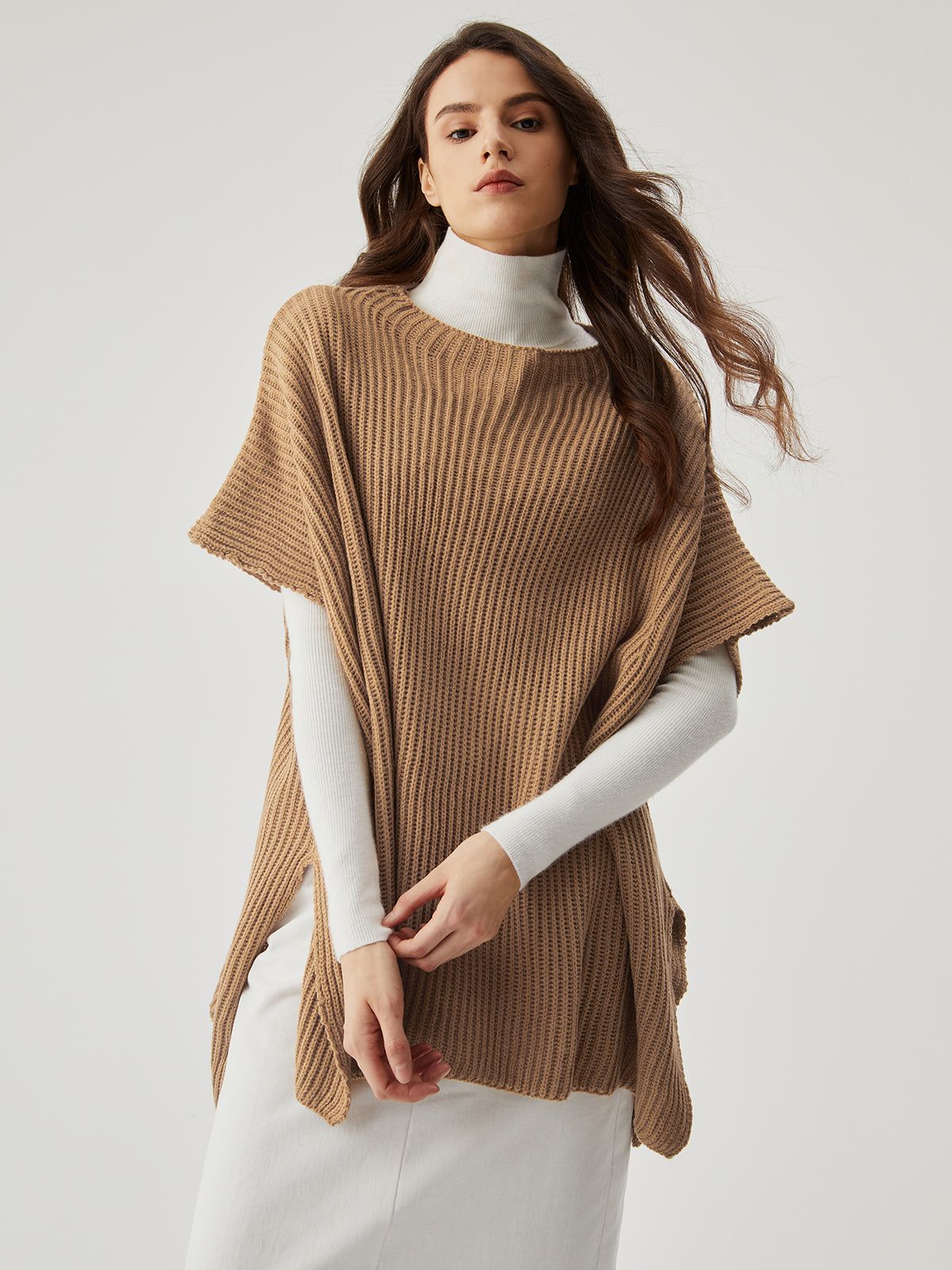 Oversized Ribbed Knit Split Sweater Vest sold by COMMENSE product image thumbnail 4