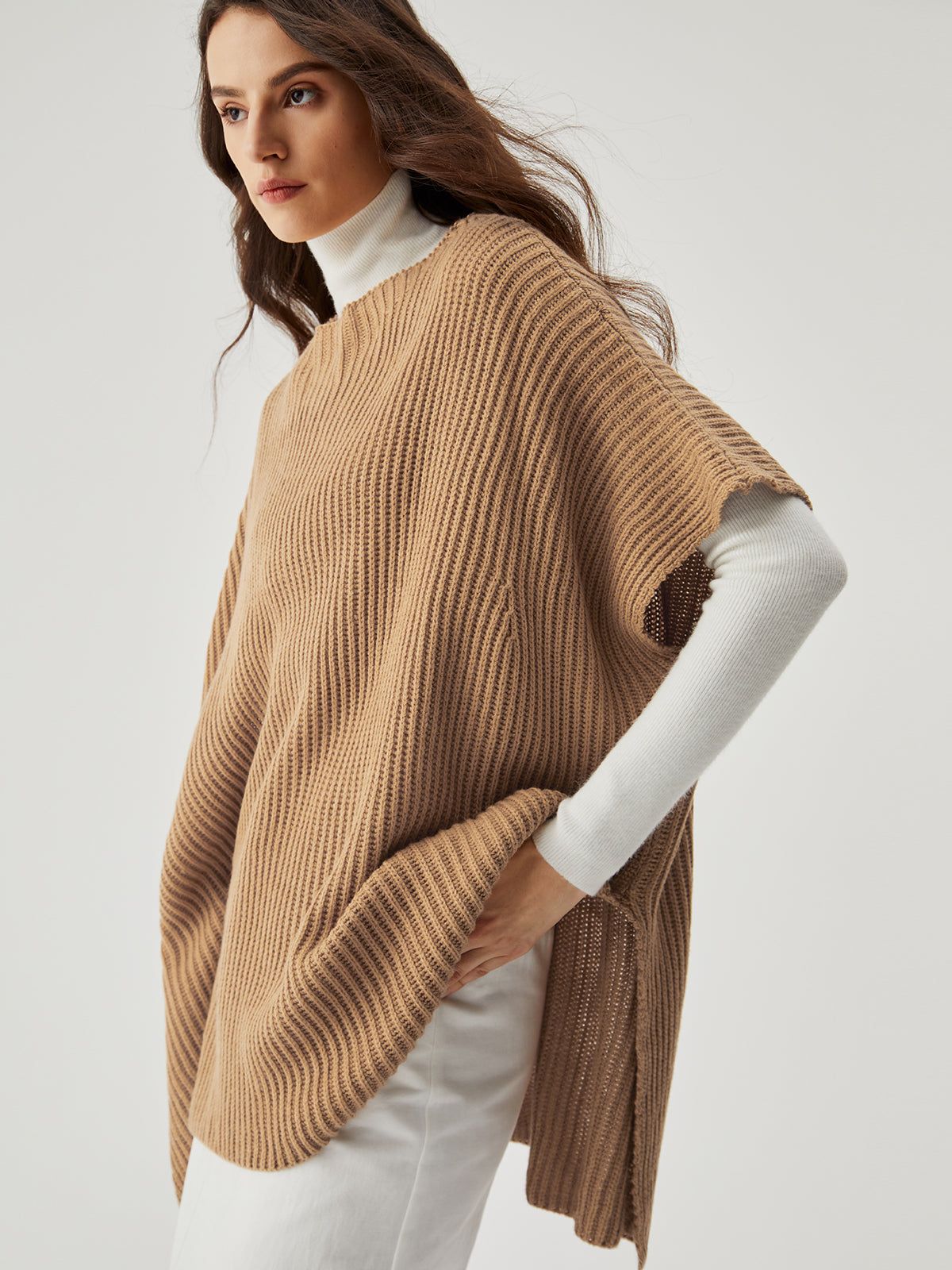 Oversized Ribbed Knit Split Sweater Vest sold by COMMENSE product image thumbnail 5