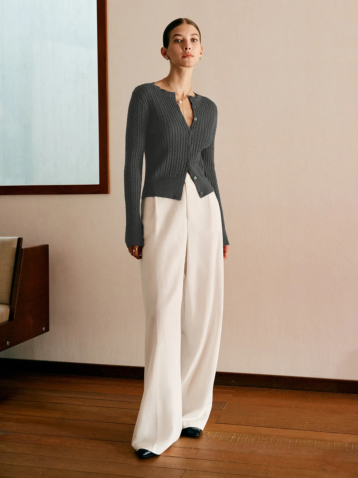 Button Slim Cable Knit Cardigan sold by COMMENSE product image thumbnail 4