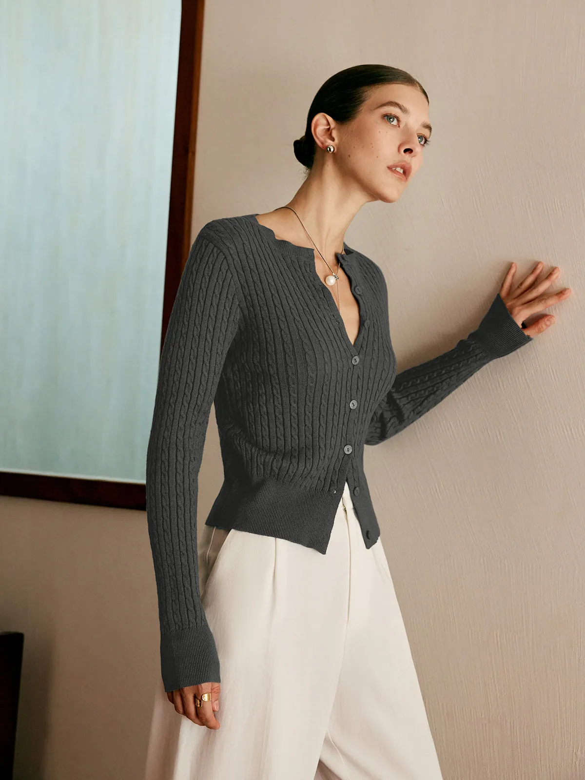 Button Slim Cable Knit Cardigan sold by COMMENSE product image thumbnail 5