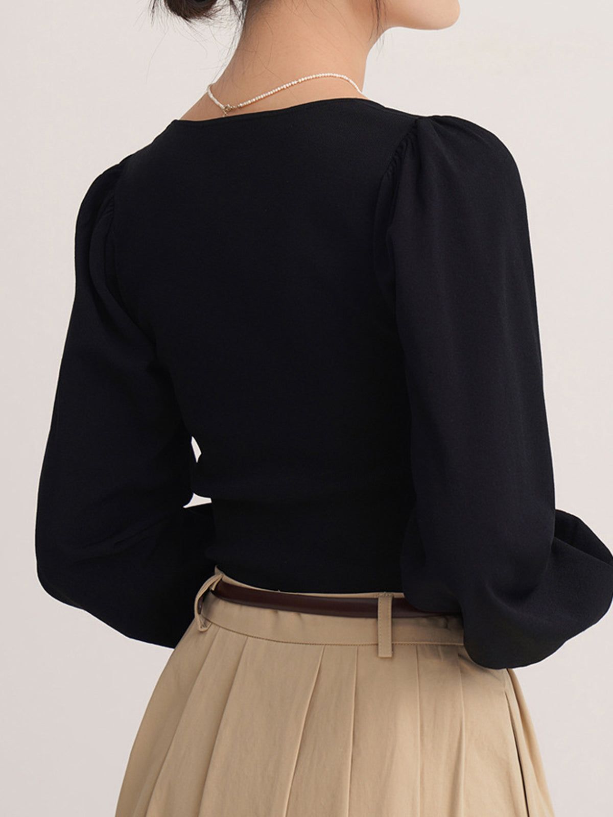 Leisurely Drawstring Puff Sleeve Knit Top sold by COMMENSE product image thumbnail 5