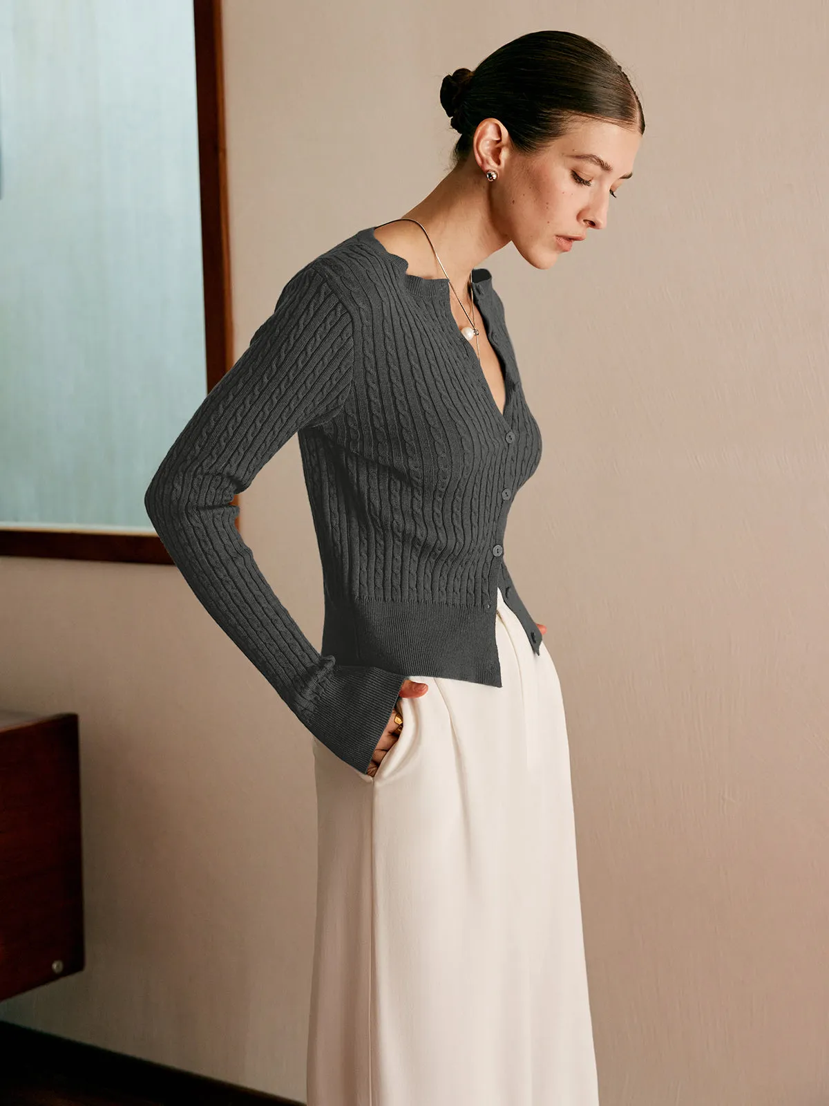 Button Slim Cable Knit Cardigan sold by COMMENSE product image thumbnail 3