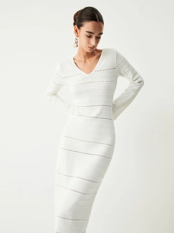 Eyelet Stripe Long Sleeve Long Sweater Dress sold by COMMENSE