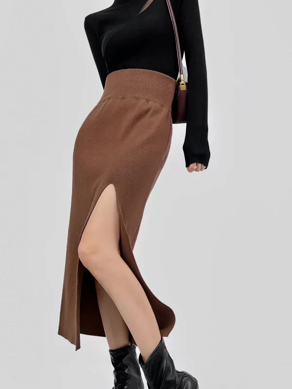 High Waist Split Knit Maxi Skirt sold by COMMENSE