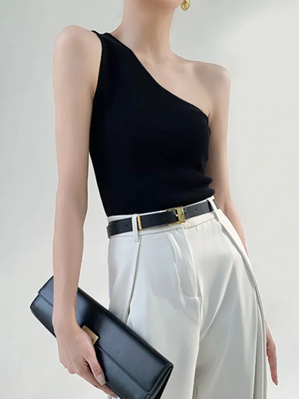 Solid One Shoulder Top sold by COMMENSE