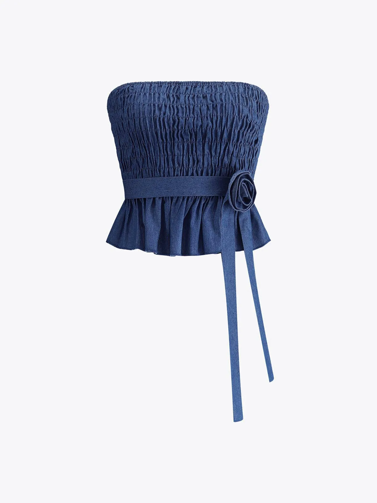 Vintage Denim Flower Detail Ruffle Corset Top sold by COMMENSE