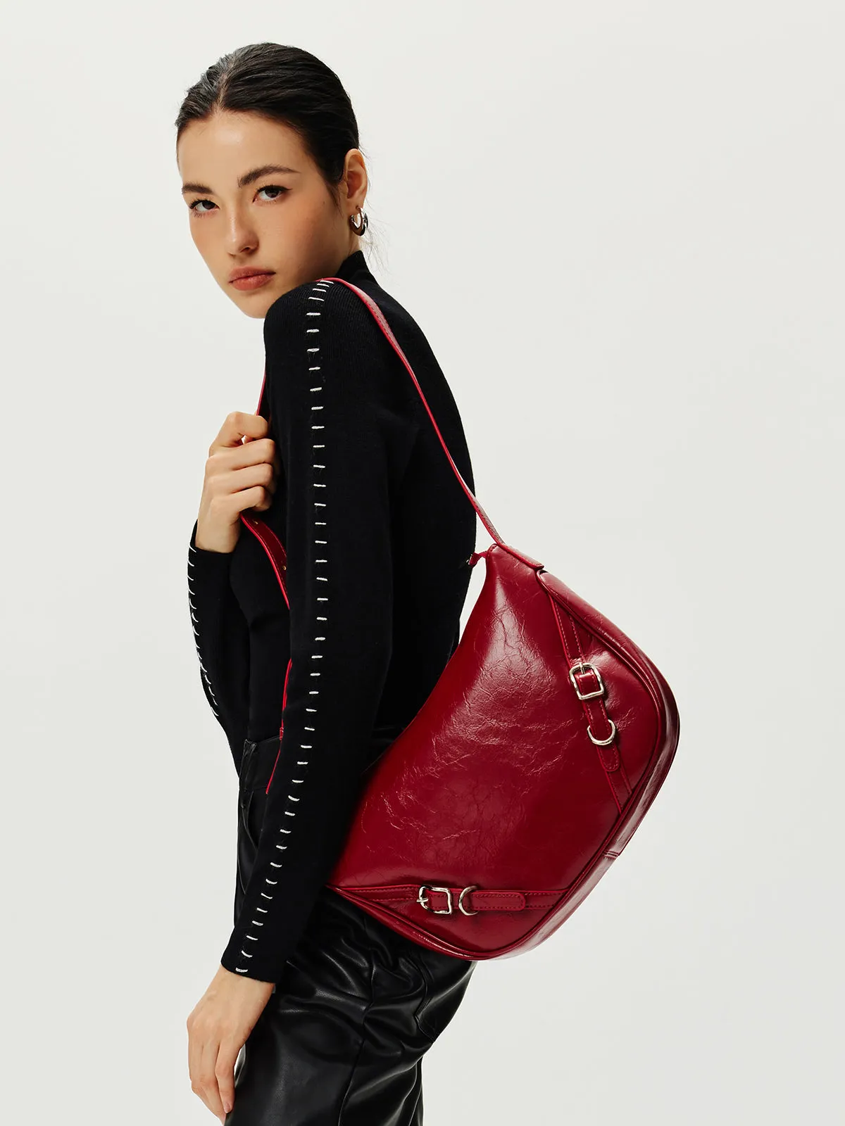 Textured Zipper Shoulder Bag sold by COMMENSE