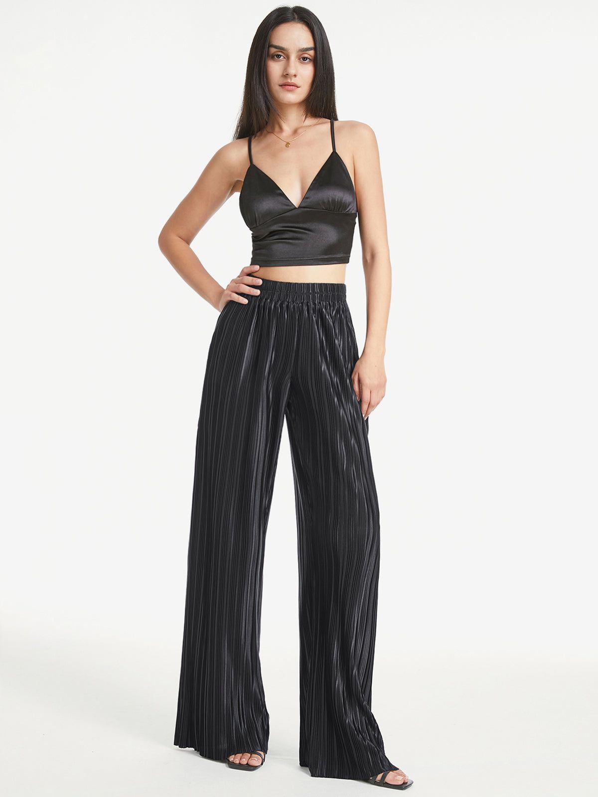 High Waisted Shimmer Pleated Palazzo Pants sold by COMMENSE product image thumbnail 2
