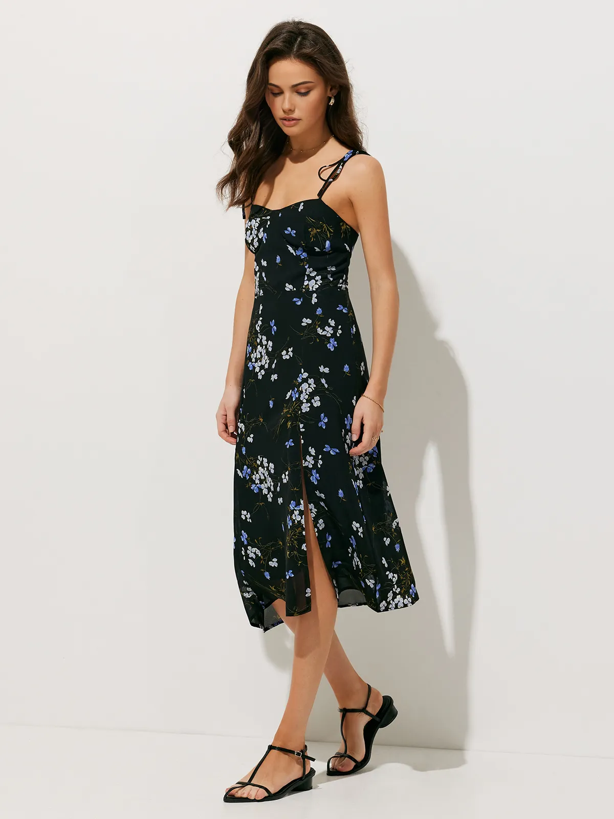 Floral Print Split Thigh Cami Midi Dress sold by COMMENSE product image thumbnail 3
