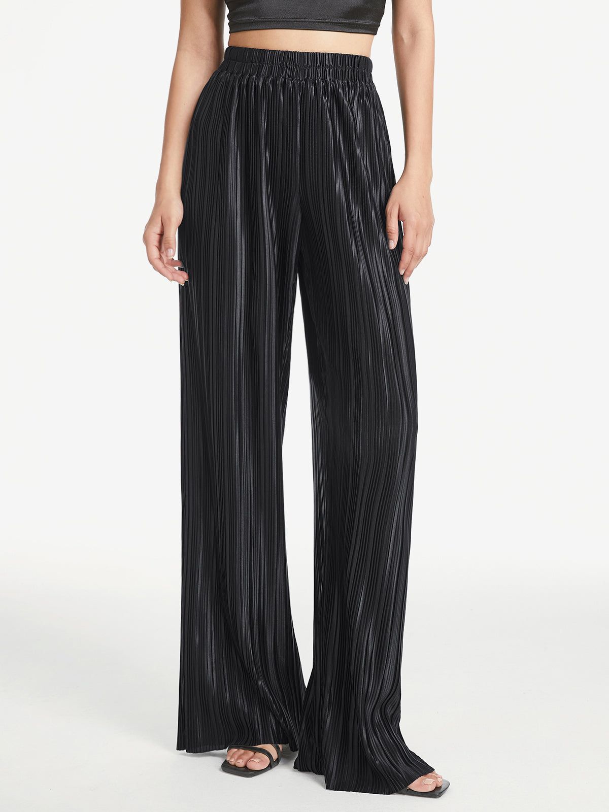 High Waisted Shimmer Pleated Palazzo Pants sold by COMMENSE product image thumbnail 3