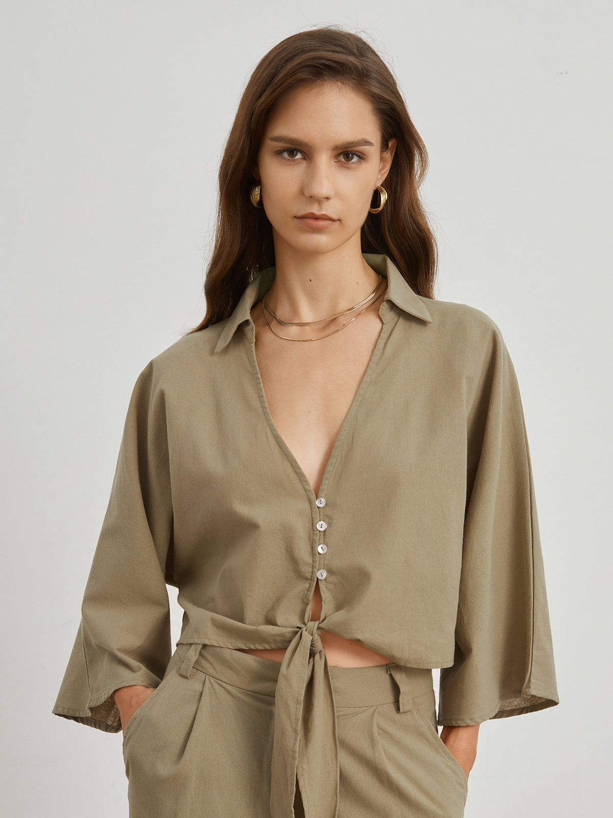 Utility Cotton Linen Tied Shirt sold by COMMENSE product image thumbnail 6