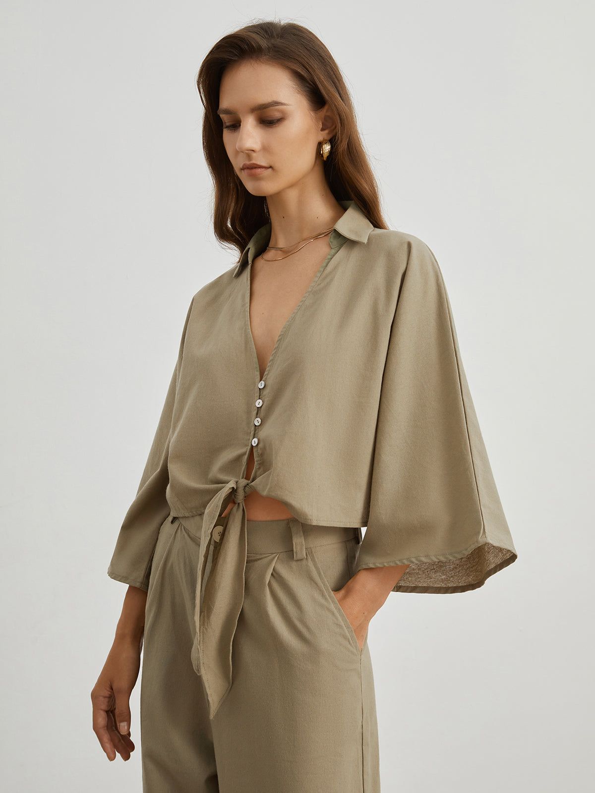 Utility Cotton Linen Tied Shirt sold by COMMENSE product image thumbnail 3
