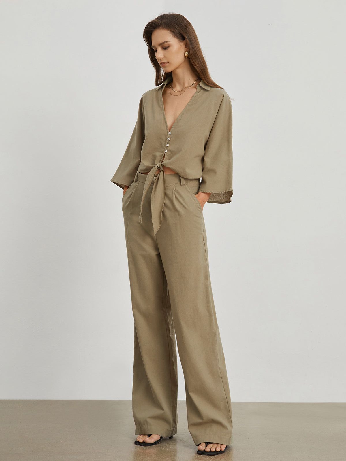 Utility Cotton Linen Tied Shirt sold by COMMENSE product image thumbnail 5