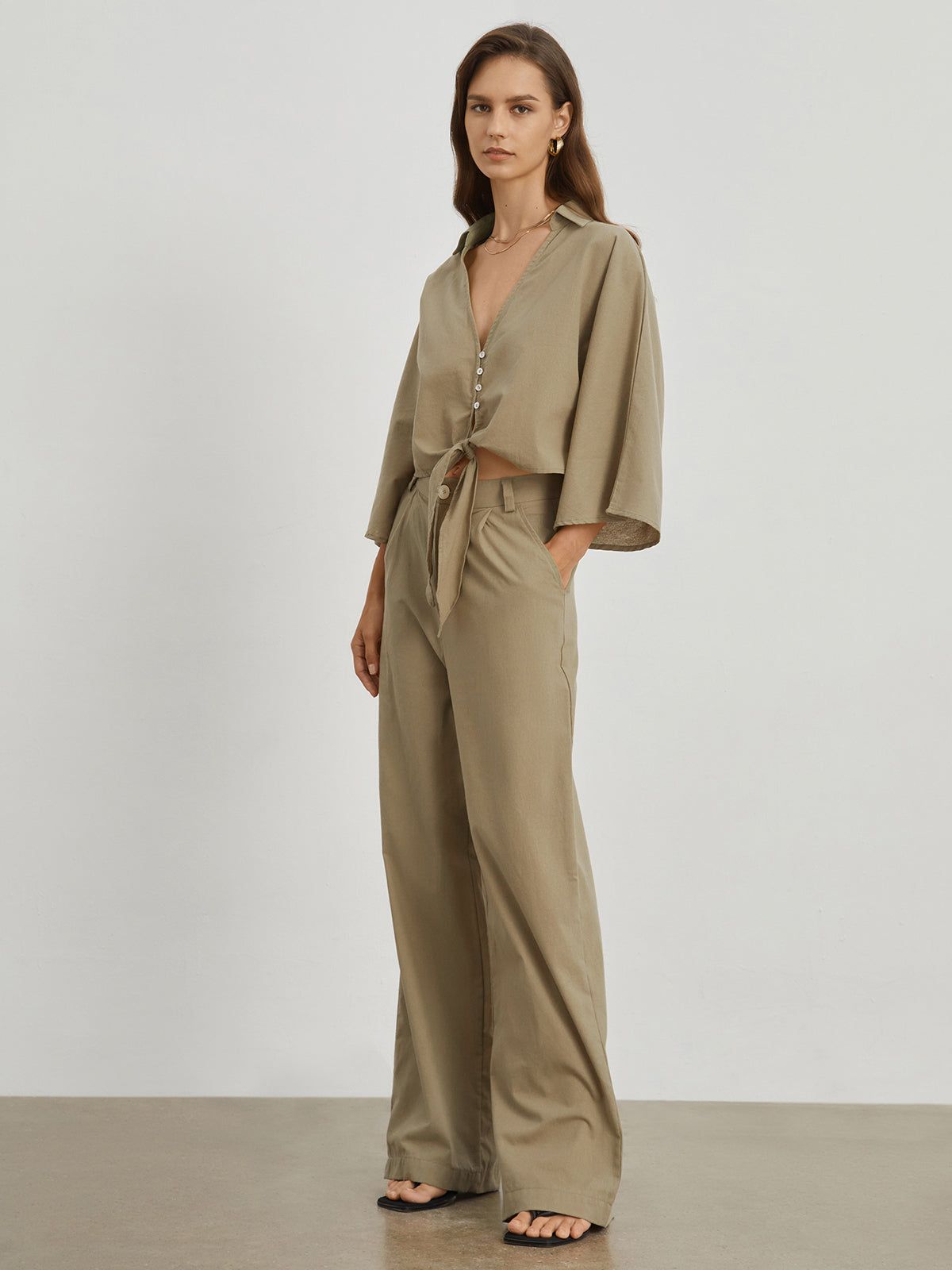 Utility Cotton Linen Tied Shirt sold by COMMENSE product image thumbnail 2