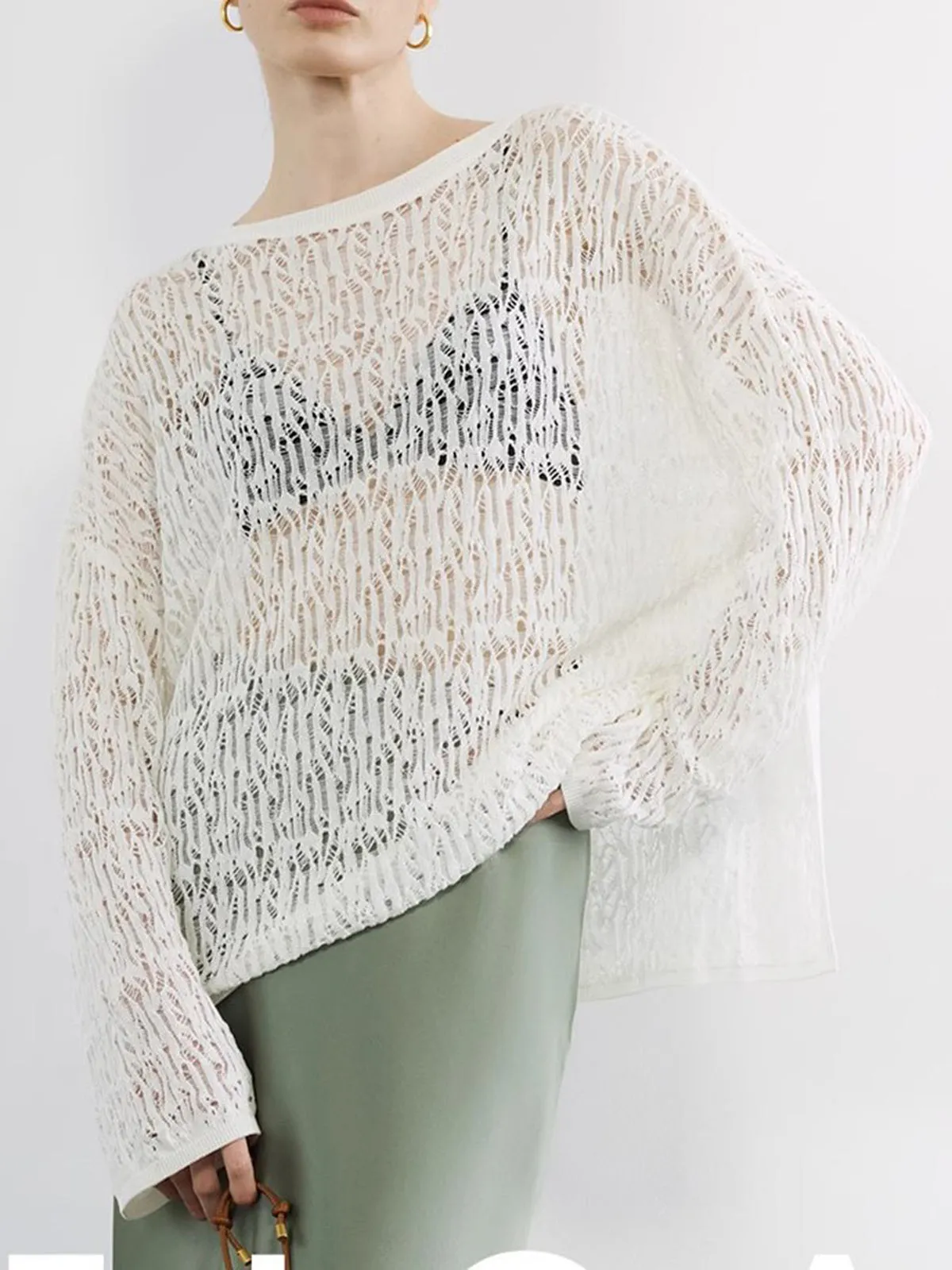 Sheer Long Sleeve Sweater sold by COMMENSE