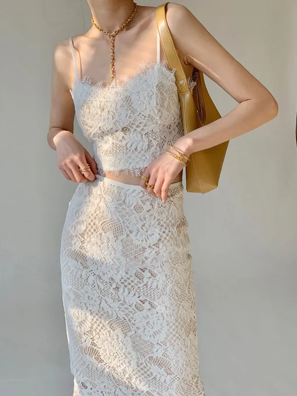 Floral Lace Pattern Skirt Set sold by COMMENSE