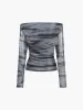 Tie Dye Off Shoulder Mesh Long Sleeve Shirt sold by COMMENSE