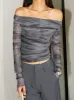 Tie Dye Off Shoulder Mesh Long Sleeve Shirt sold by COMMENSE