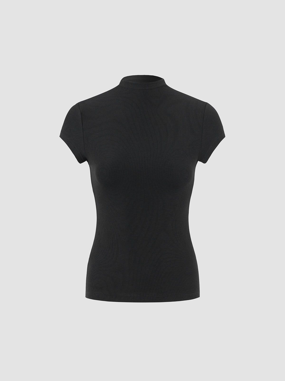 Basic Ribbed Mockneck Knit Top sold by COMMENSE