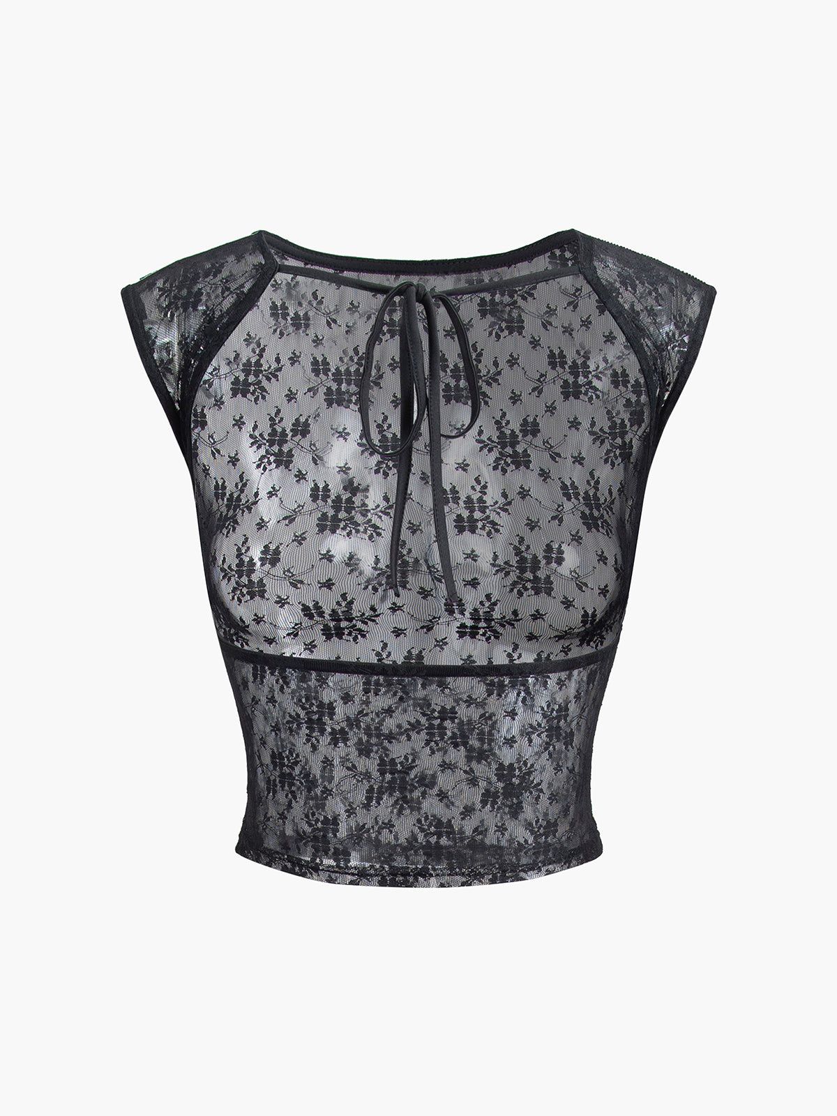 Floral Lace Mesh Cap Sleeve Blouse sold by COMMENSE product image thumbnail 2