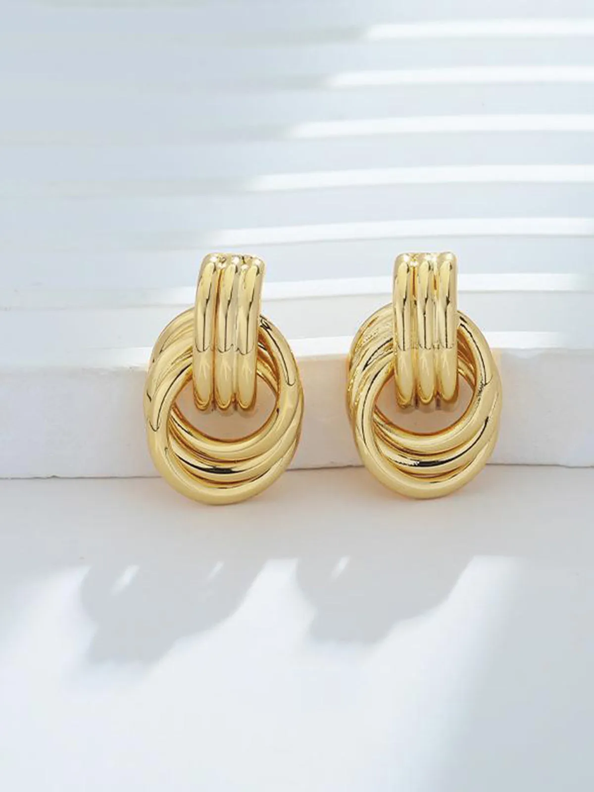 Gold Tone Multi Ring Drop Earrings sold by COMMENSE product image thumbnail 3