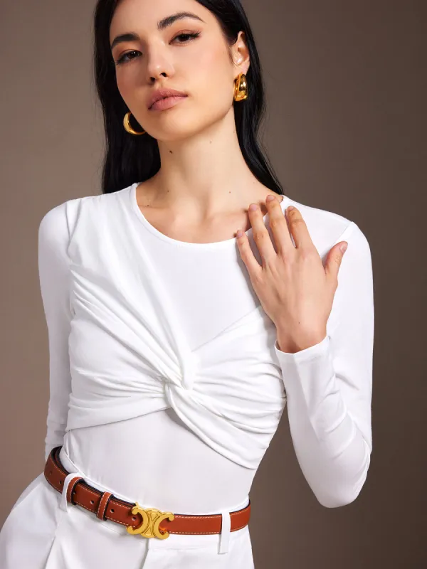 Knotted Pleated Bodysuit sold by COMMENSE
