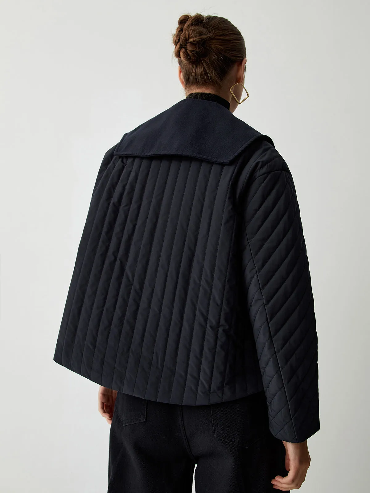 Zip Up Open Collar Quilted Jacket sold by COMMENSE product image thumbnail 4