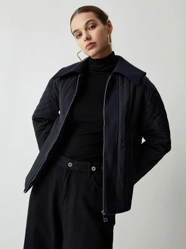 Zip Up Open Collar Quilted Jacket sold by COMMENSE