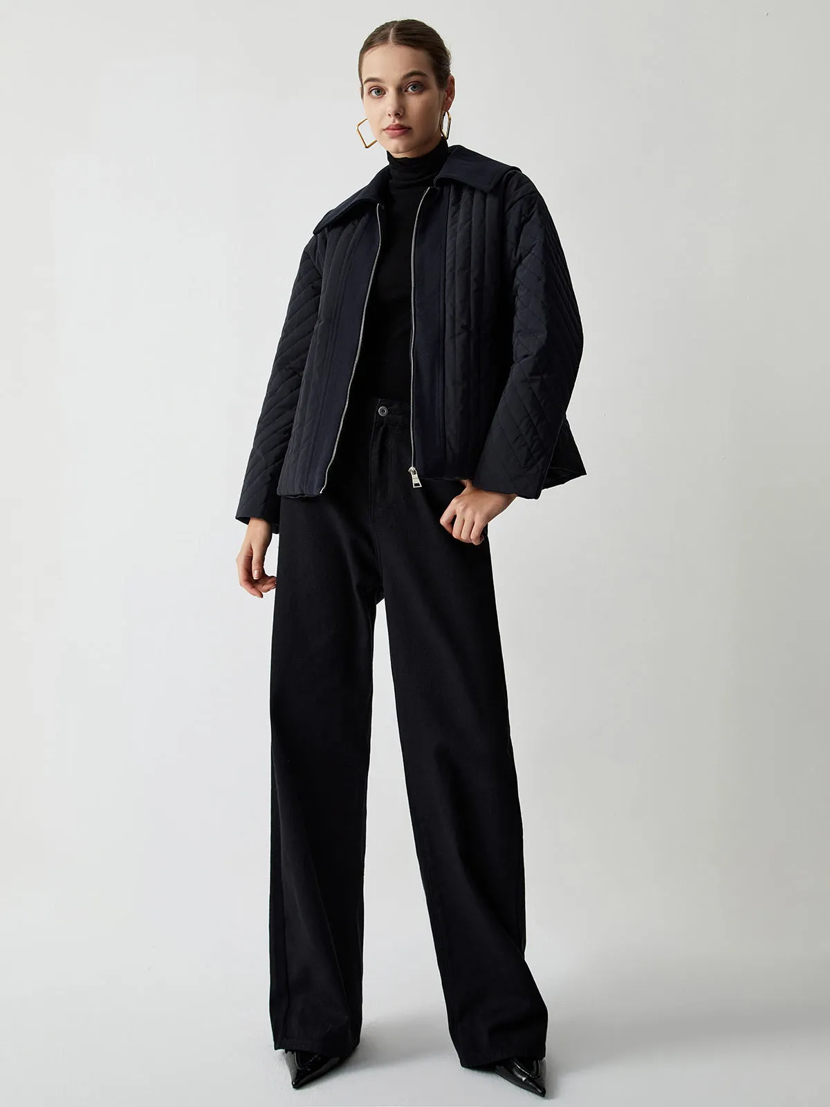 Zip Up Open Collar Quilted Jacket sold by COMMENSE product image thumbnail 5