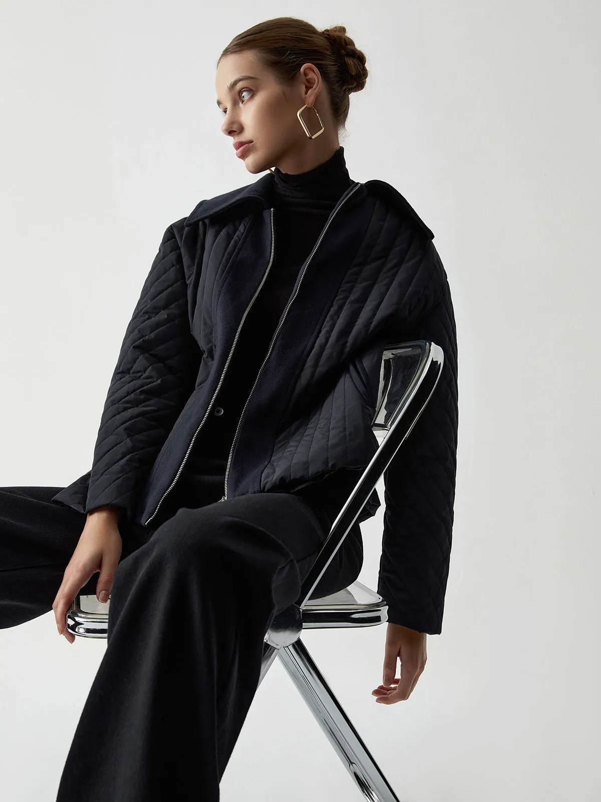 Zip Up Open Collar Quilted Jacket sold by COMMENSE product image thumbnail 2