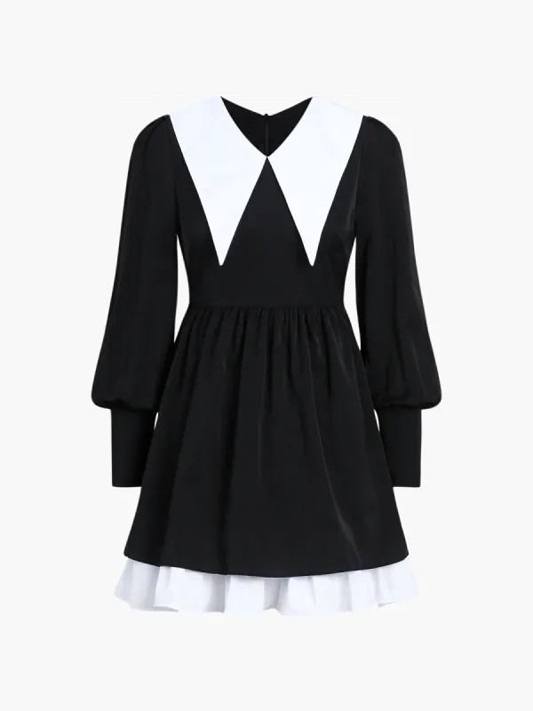 Patchwork Pleated Collar Mini Dress sold by COMMENSE