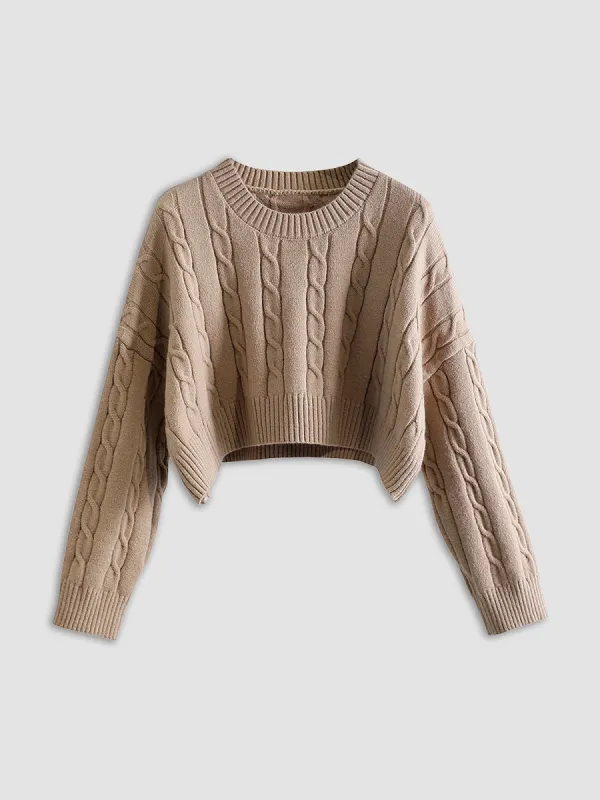Creamy Latte Crop Pullover Sweater sold by COMMENSE