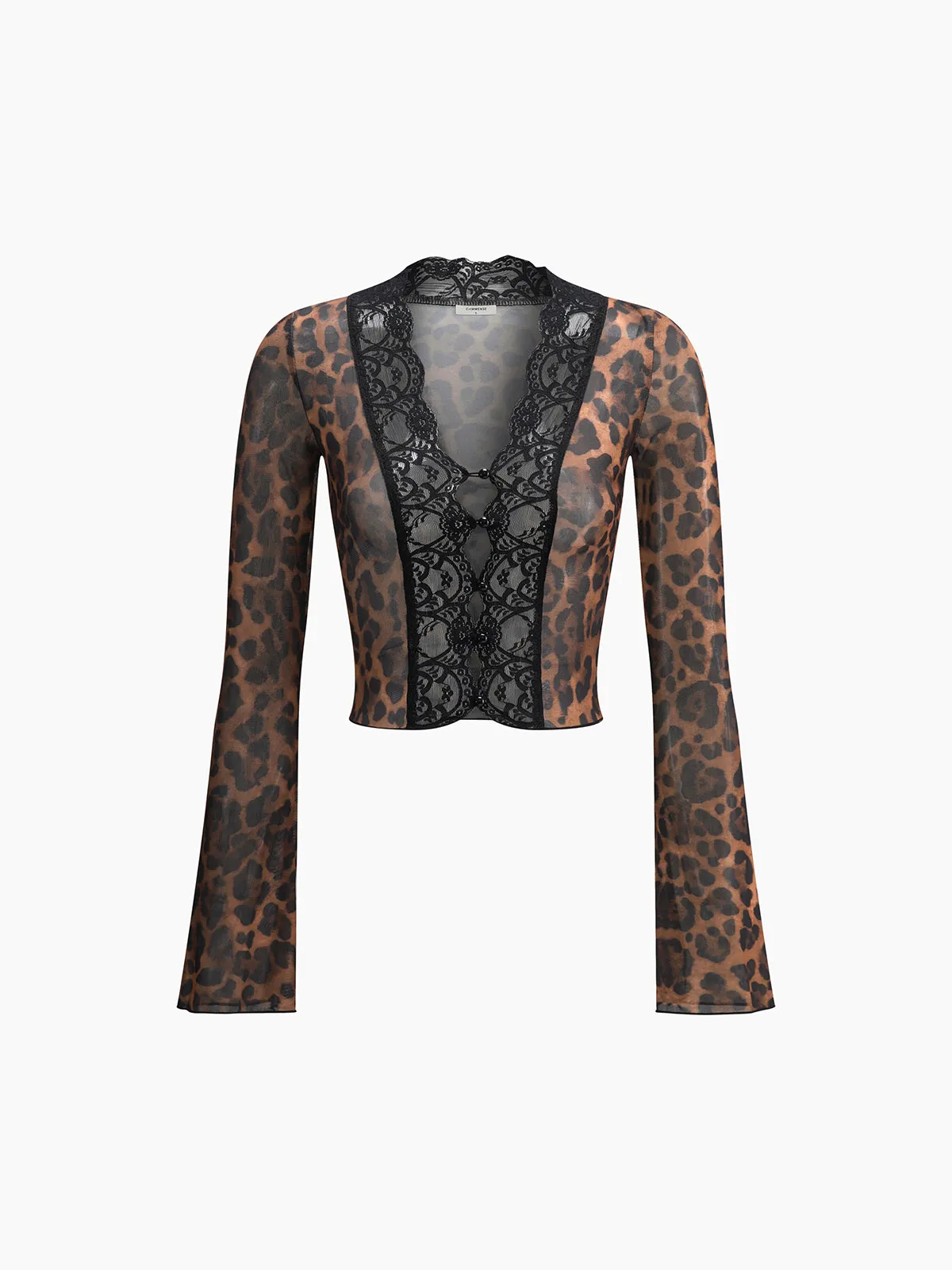 Leopard Print Long Sleeve Lace Trim Blouse sold by COMMENSE product image thumbnail 2